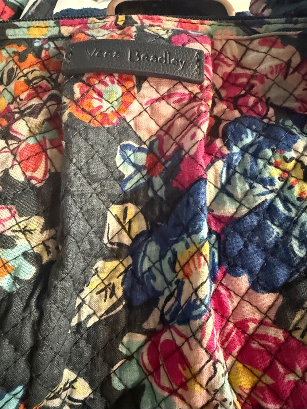 Vera Bradley Quilted Floral Tote in Navy, Pink & Yellow